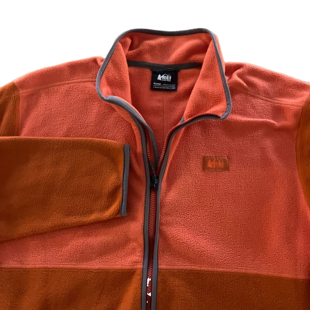 REI CoOp Jacket Mens XL Orange Gray Full Zip Fleece Hiking Outdoors Casual